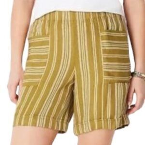 J. Jill Womens L Striped Linen Blend Cuffed Shorts